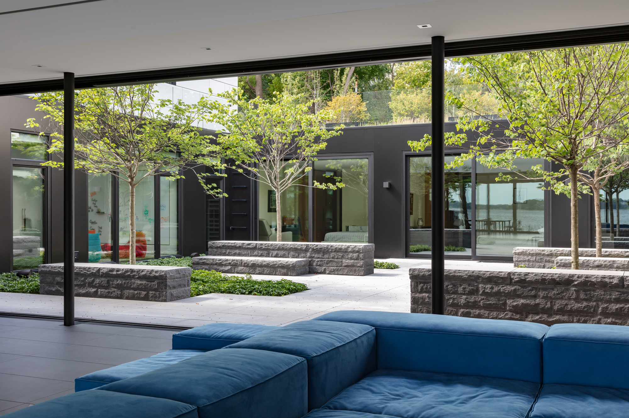 Bayside family room overlooking the courtyard