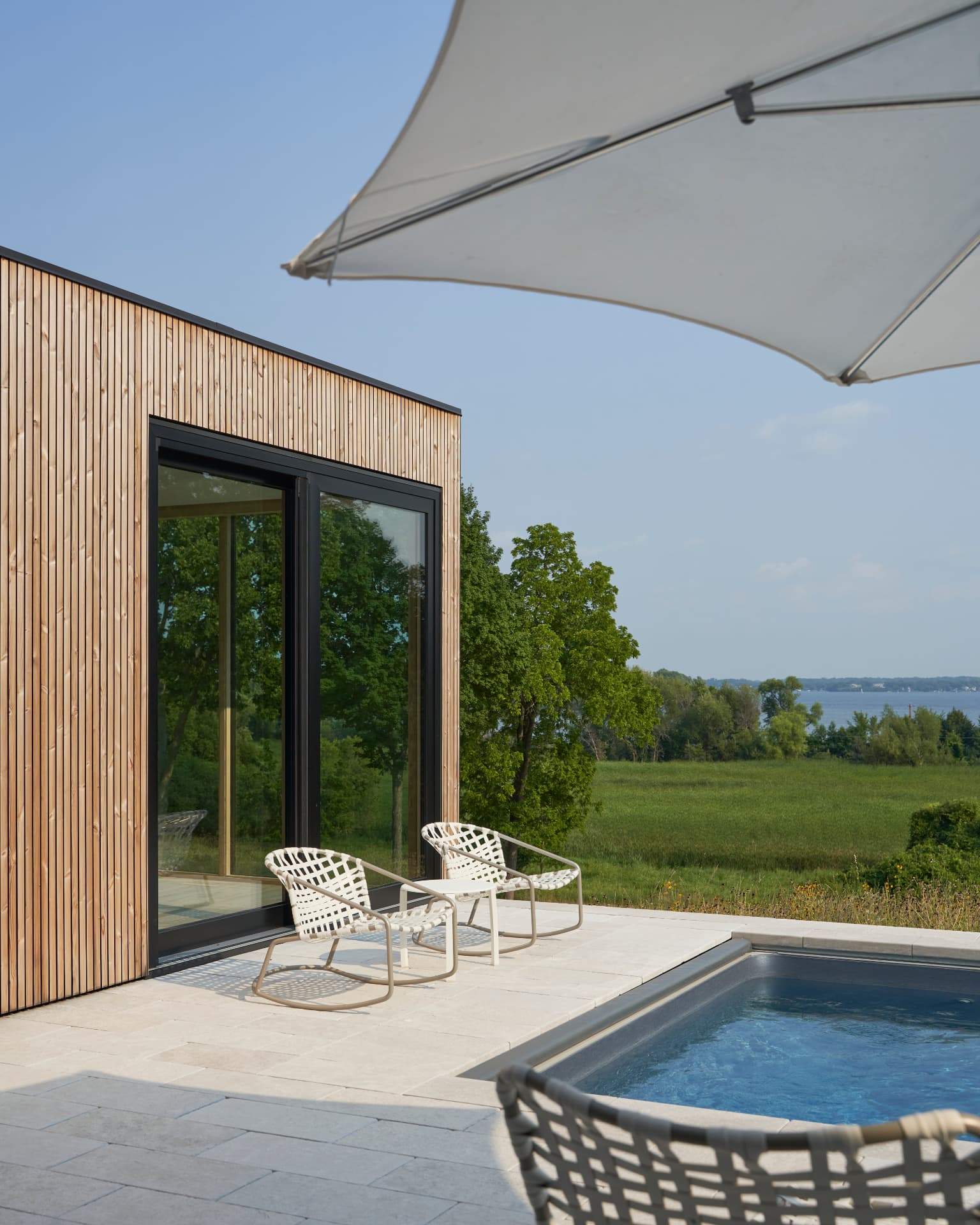 Hill House pool, hot tub, and cedar pavilion