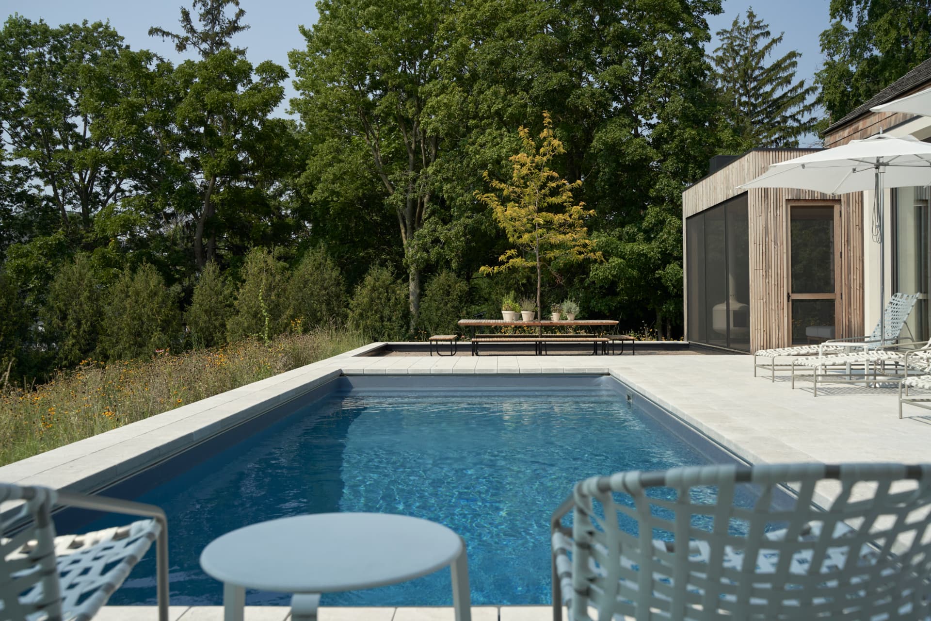 Hill House pool viewed from the bedroom terrace