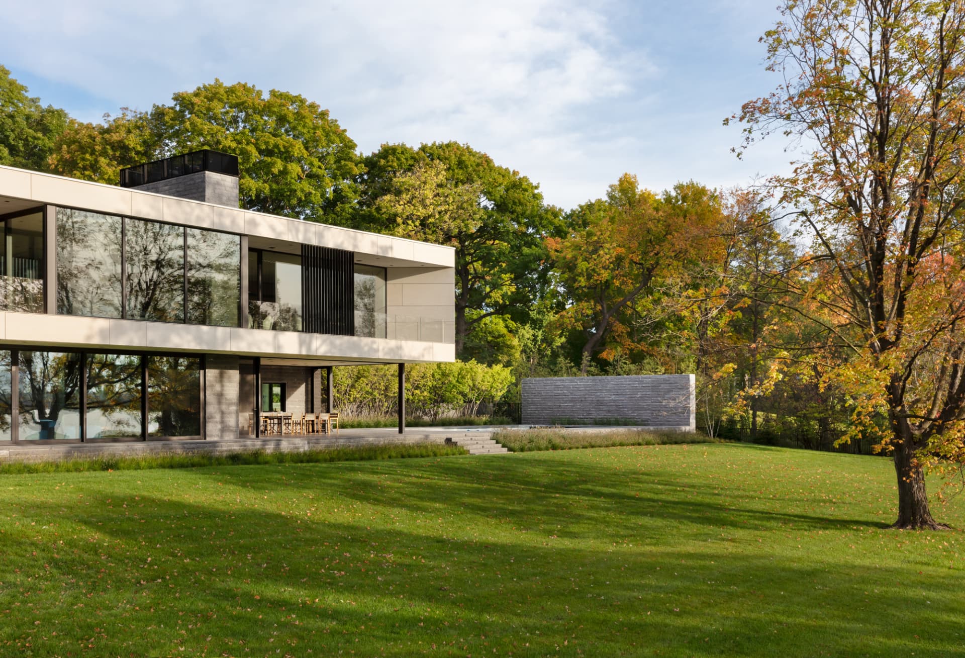 Bayside home and autumn landscape