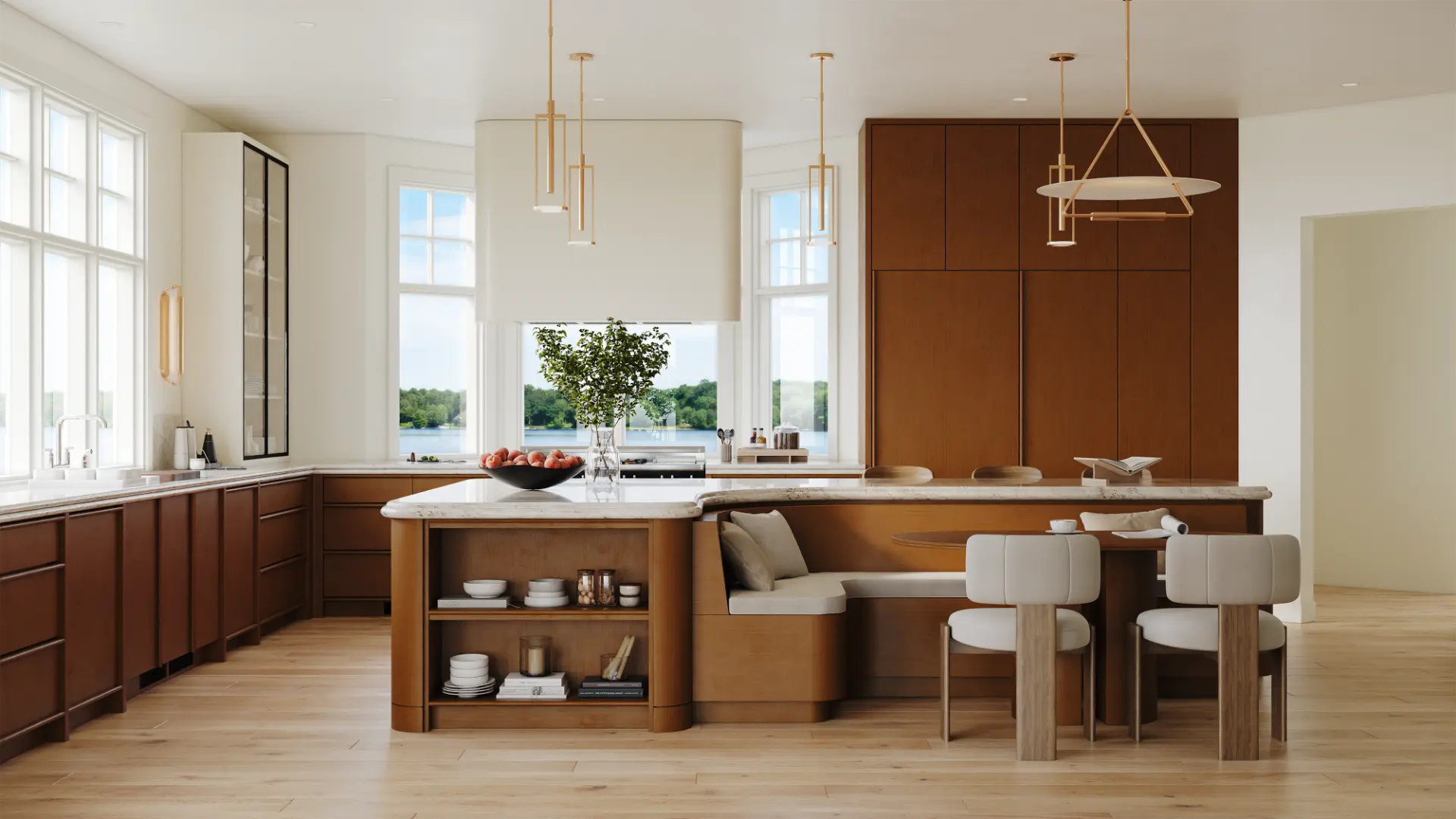 Little Orchard kitchen with walnut cabinetry and lake views