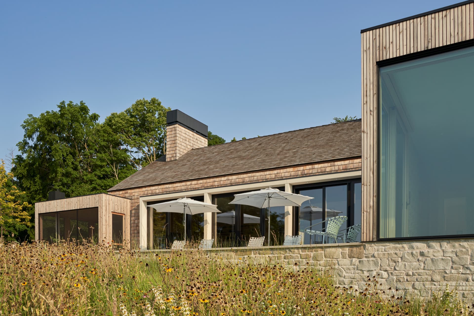 Hill House rear elevation above its native meadow
