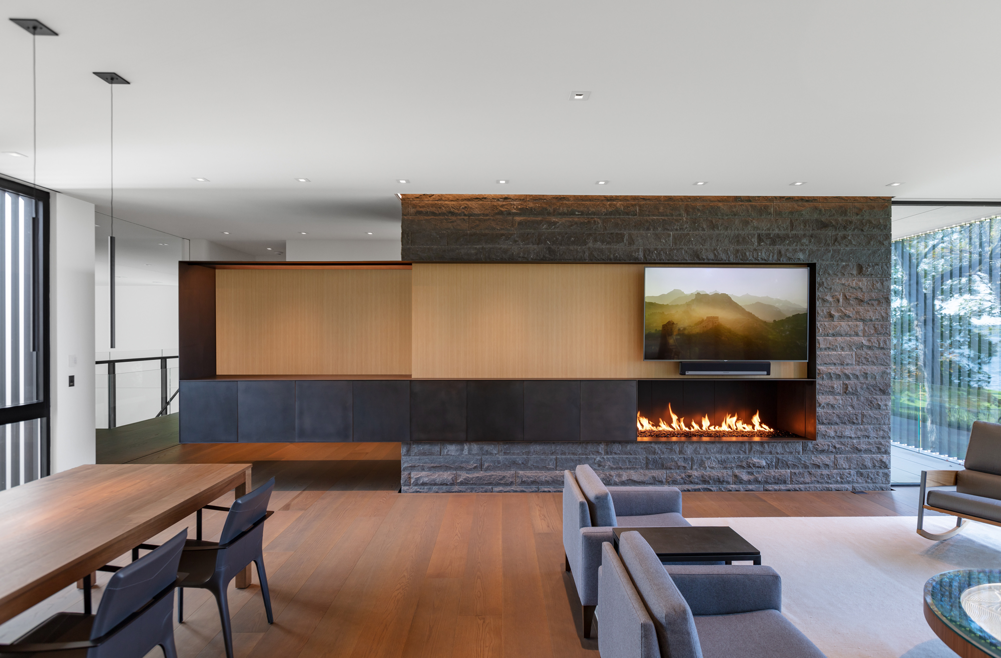 Bayside living room fireplace and millwork