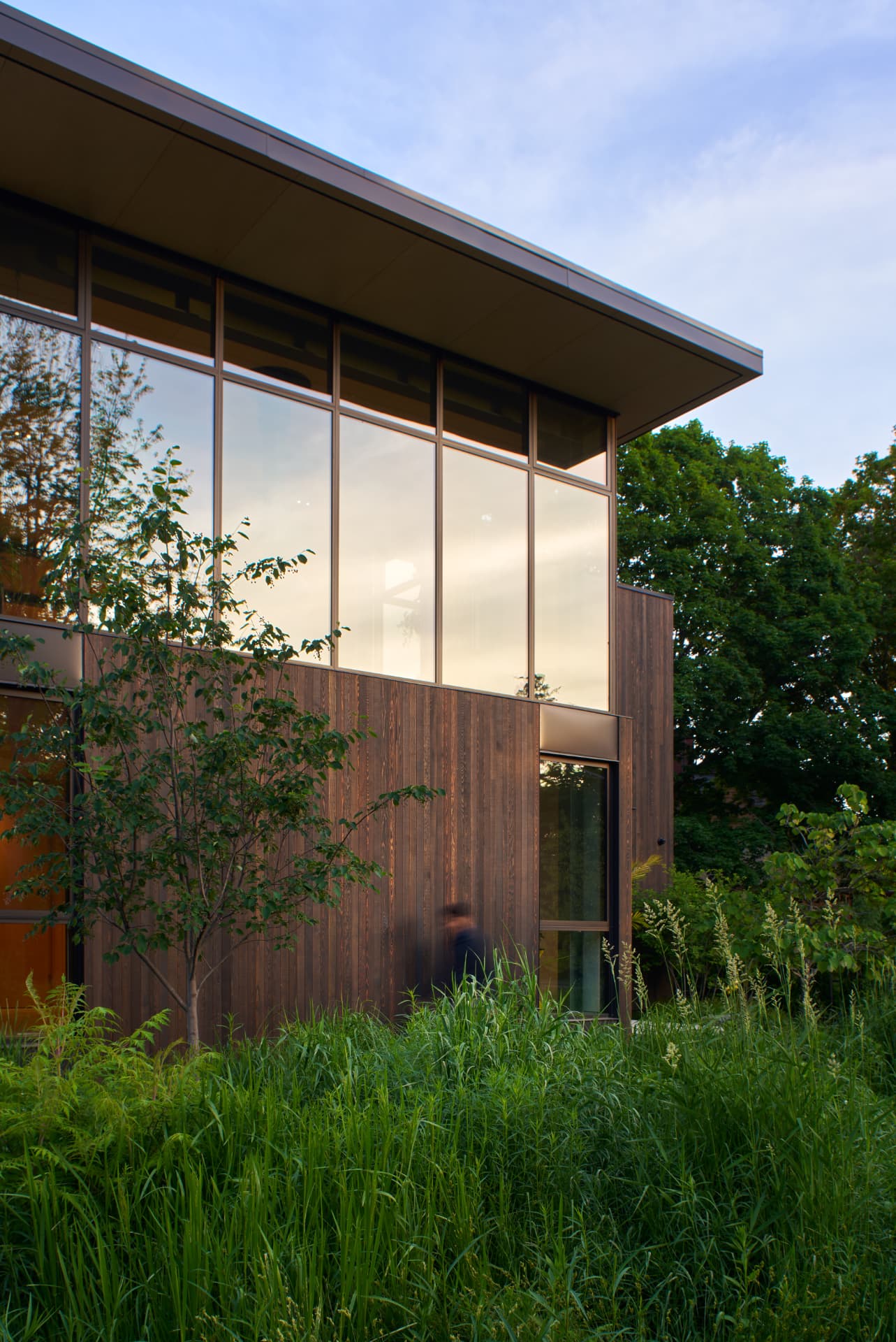 River’s Edge glass and wood exterior detail