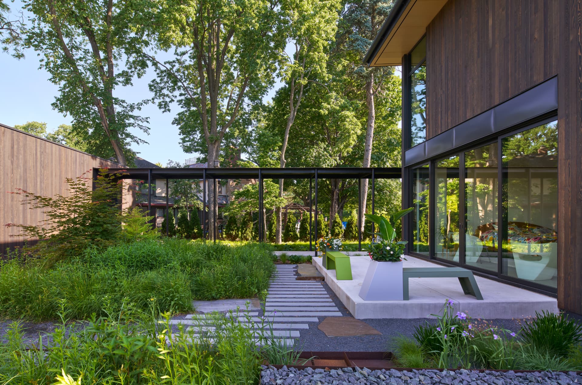 River’s Edge landscaped courtyard and terrace