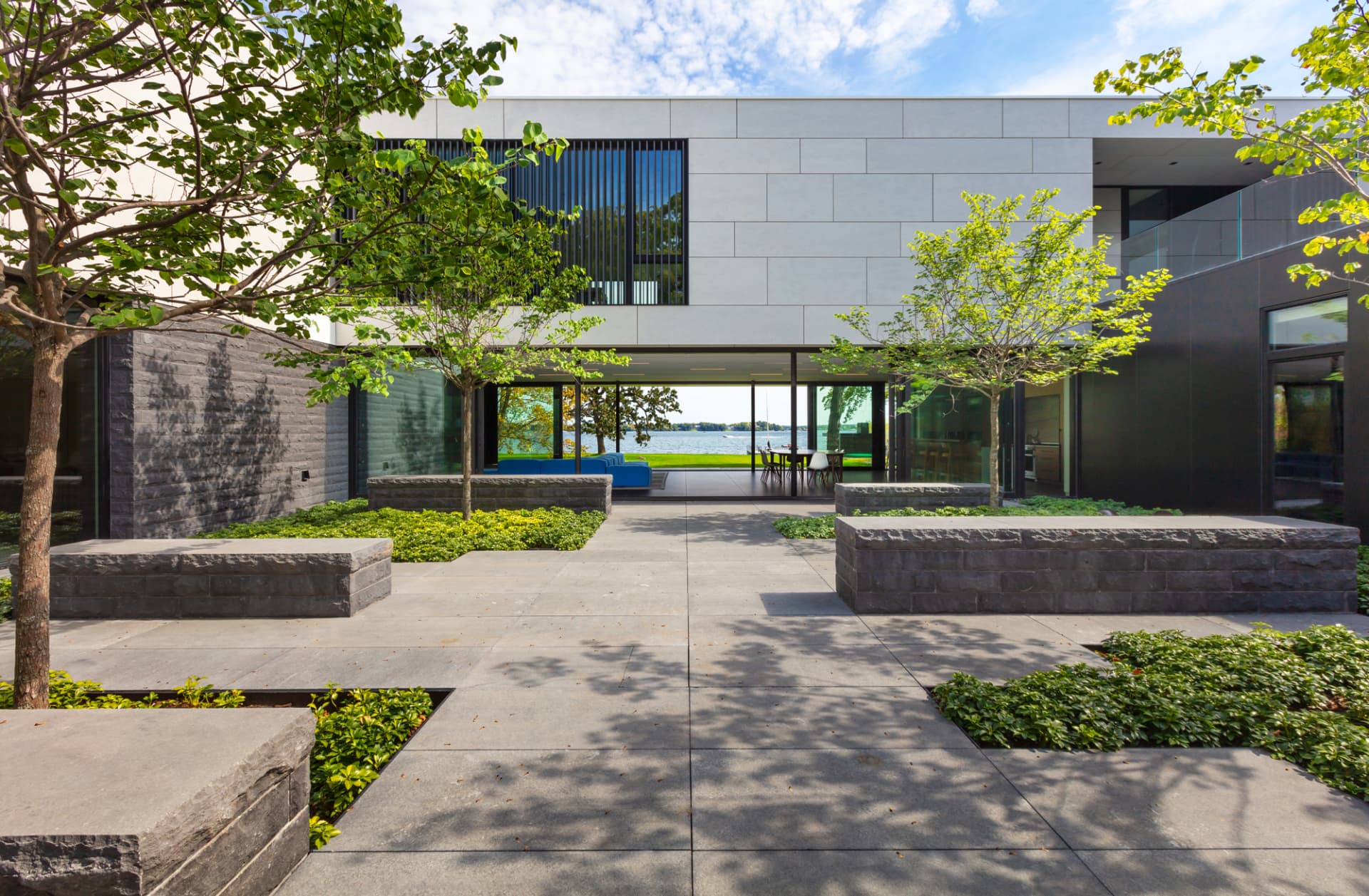 Bayside courtyard with lake view