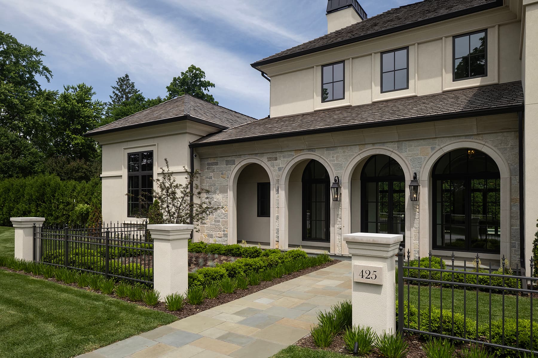 Highcroft entry arcade and garden wing from the bluestone path