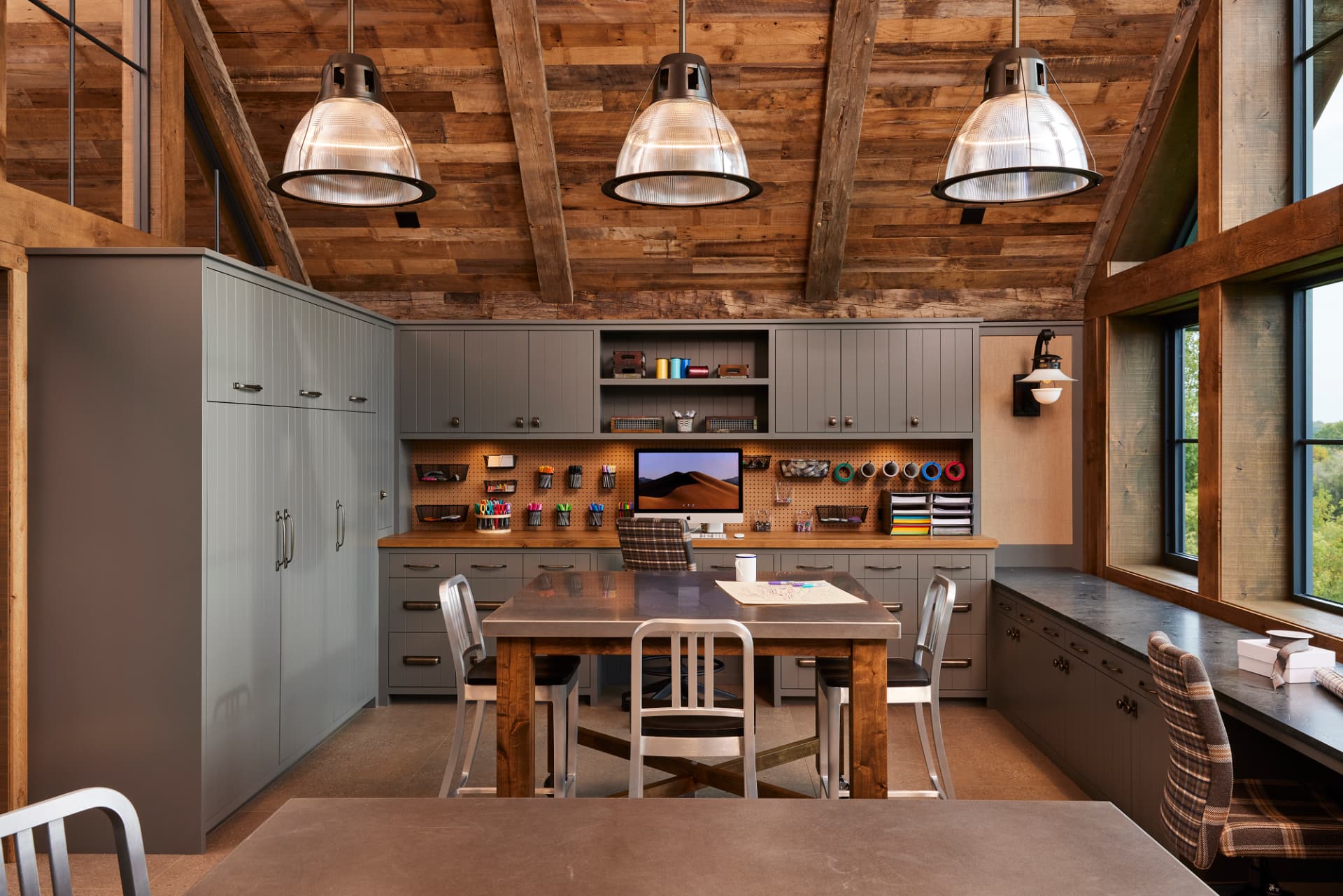 Timber Retreat craft room with pegboard and computer station