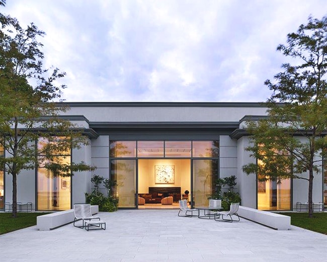 lakeside modern custom home patio